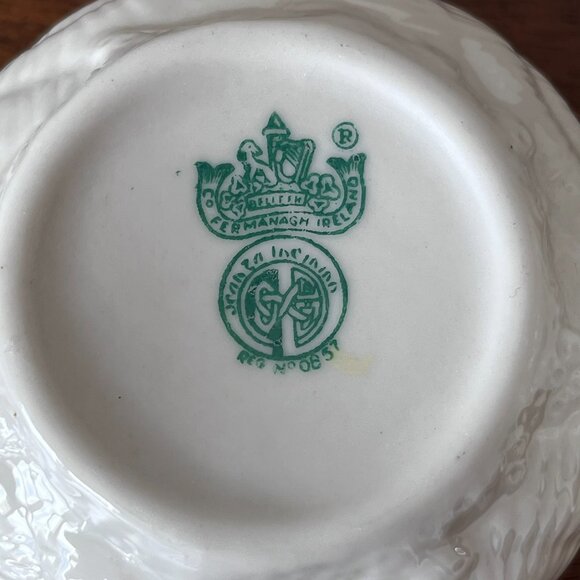 Vintage Belleek Seashell Nautilus Lustre Creamer & Sugar Bowl Green Mark Ireland - Picture 11 of 13